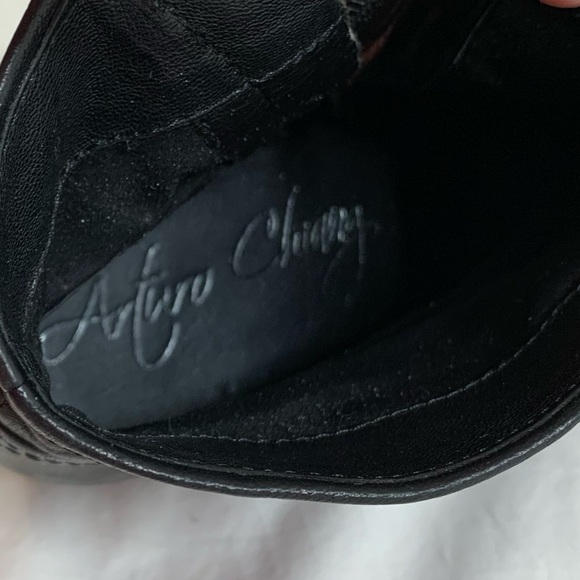 Arturo Chiang Black Leather Boots chunky heel, block heel, zipper, western, 6 - Picture 11 of 16